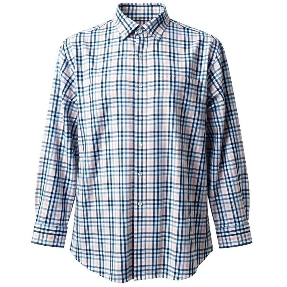 Oak Hill Mens 2XLT Blue Pink Plaid Wrinkle Free Cool Dry Button Down Shirt Tall‎